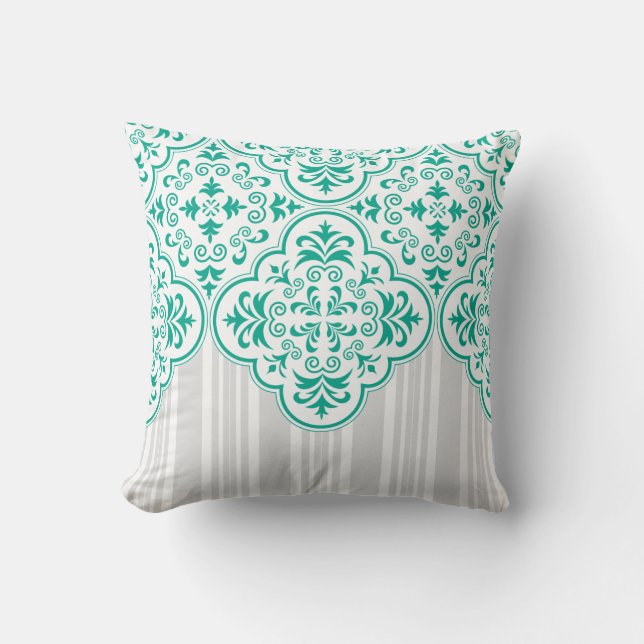 Emerald Grönt Classy Rand Damask Kudde (Framsida)