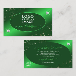 Emerald Grönt Cute Glitter Stars Diamonds Add Logo Visitkort
