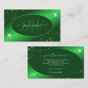 Emerald Grönt Cute Glitter Stars Diamonds Initiale Visitkort