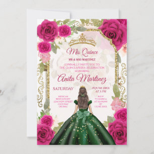 Emerald Grönt Dacks Fuschia Rosa Mis Quince Inbjudningar