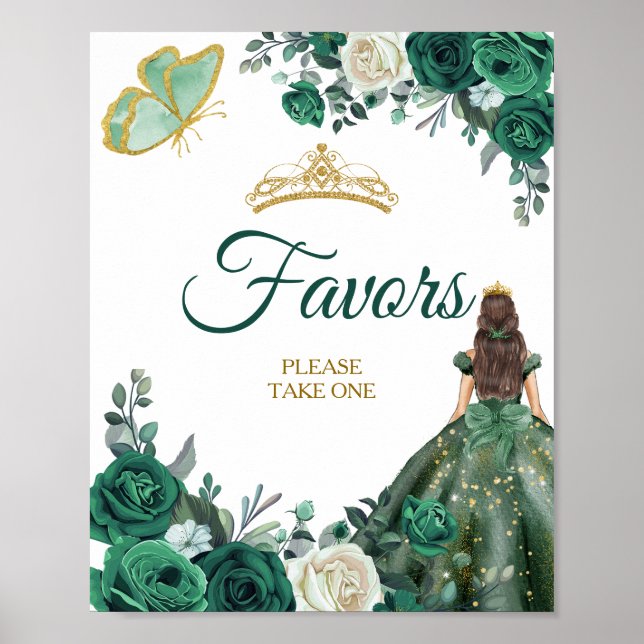 Emerald Grönt Dacks Quinceañera Favors Poster (Framsidan)