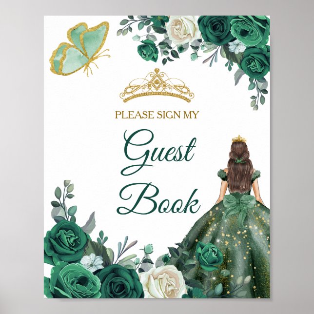 Emerald Grönt Dacks Quinceañera Guest Bok Poster (Framsidan)