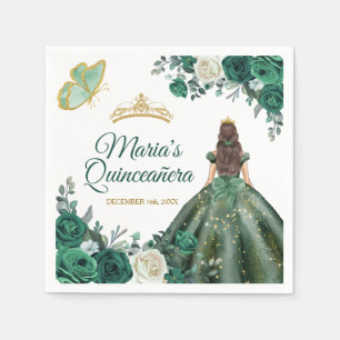 Emerald Grönt Dacks Quinceañera Krona Birthday Pappersservett