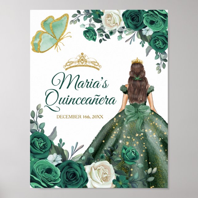 Emerald Grönt Dacks Quinceañera Krona Birthday Poster (Framsidan)