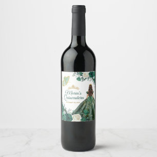 Emerald Grönt Dacks Quinceañera Krona Birthday Vinflaska Etikett