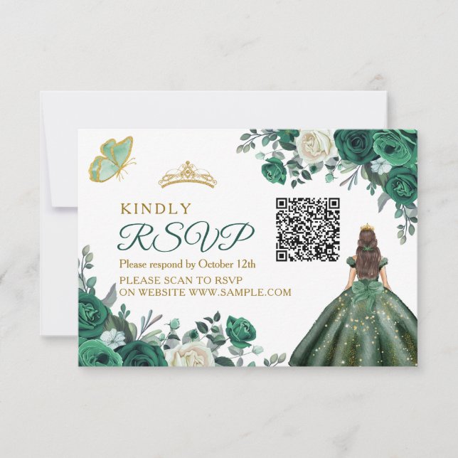 Emerald Grönt Dacks Quinceañera QR OSA kort (Framsida)