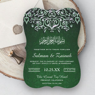 Emerald Grönt Damask Islamic Muslim Bröllop Inbjudningar