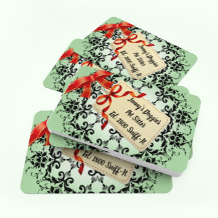 Emerald Grönt Damask Pattern Pet Sitter Visitkort
