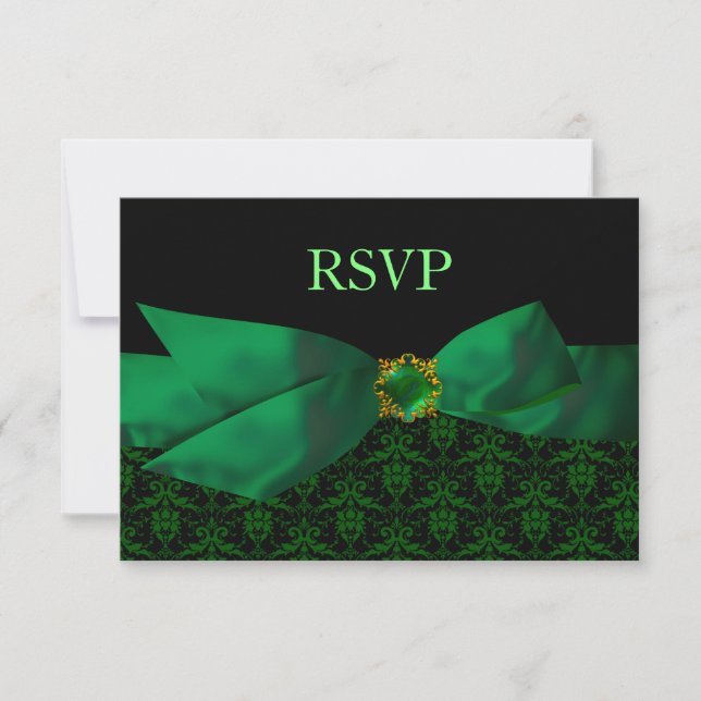 Emerald Grönt Damask Wedding OSA kort (Framsida)