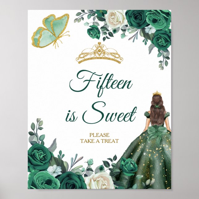 Emerald Grönt Ddress Quinceañera 15 är Sweet Poster (Framsidan)