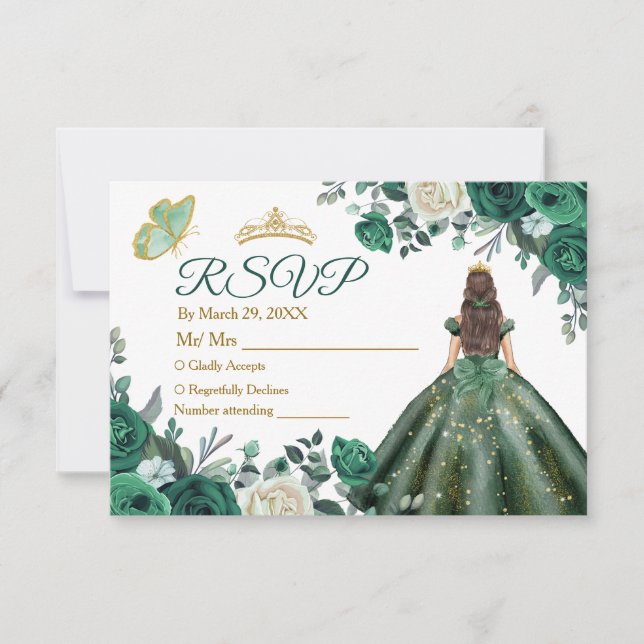 Emerald Grönt Ddress Quinceañera Krona OSA kort (Framsida)