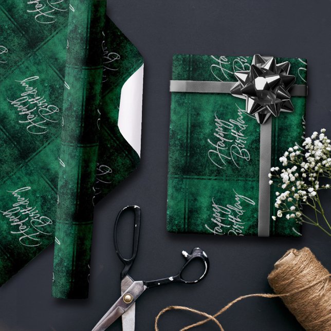 Emerald Grönt | Deep Jade Velvet Grunge Jewel Tone Presentpapper (Skapare uppladdad)