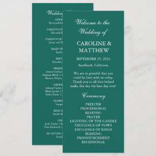 Emerald Grönt Dinner Modern Minimalistic Bröllop Program