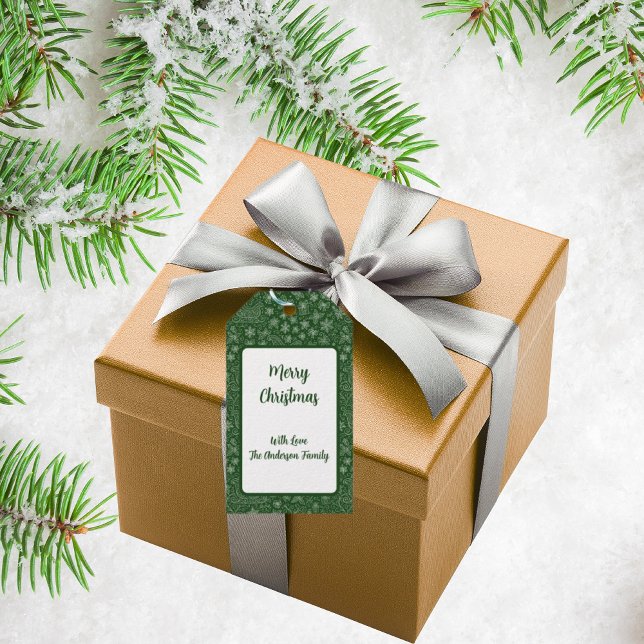 Emerald Grönt Doodle jul Sleigh Mönster Presentetikett (Skapare uppladdad)