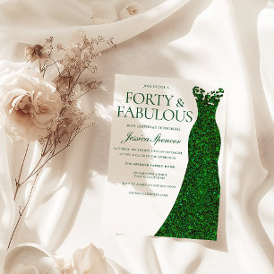 Emerald Grönt Dress 40 och Fabulous 40:e födelseda Inbjudningar