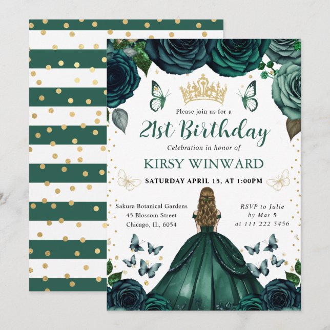 Emerald Grönt Dress Blonde Princess Birthday Inbjudningar (Fram/baksida)