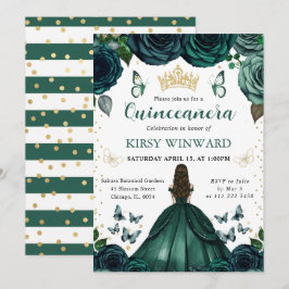 Emerald Grönt Dress Brunette Princess Quinceanera Inbjudningar