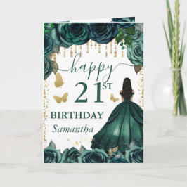 Emerald Grönt Dress Mörk Skin Princess Birthday Kort