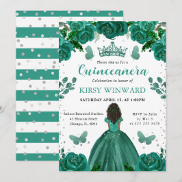 Emerald Grönt Dress Mörk Skin Princess Quinceanera Inbjudningar