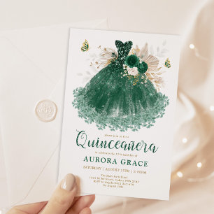 Emerald Grönt Dress Quinceañera Mis Quince 15 Años Inbjudningar