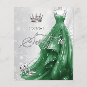 Emerald Grönt Dress Snöflingor Sweet 16-inbjudan