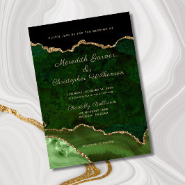 Emerald Grönt Elegance Guld Glitter Agate Bröllop Inbjudningar