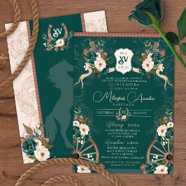 Emerald Grönt Elegant Baroque Charra Quinceañera Inbjudningar