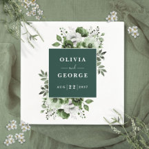 Emerald Grönt Elegant Blommigt Bröllop Napkin