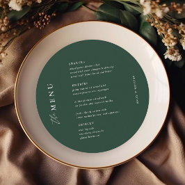 Emerald Grönt Elegant bröllop Bord Circle Menu Meny