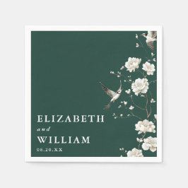 Emerald Grönt Elegant Chinoiserie Blommigt Bröllop Pappersservett