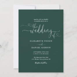 Emerald Grönt Elegant Hearts Calligraphy Bröllop Inbjudningar