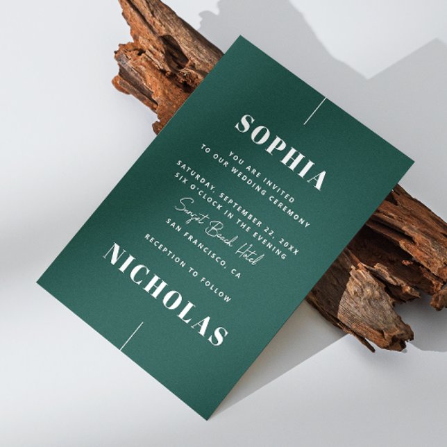 Emerald grönt Elegant minimalist bröllop QR-kod Inbjudningar (Skapare uppladdad)