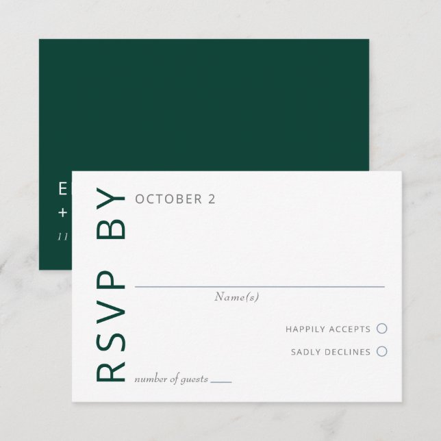 Emerald Grönt Elegant Modern Minimalist Bröllop OSA Kort (Fram/baksida)