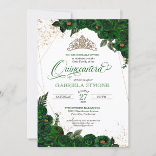 Emerald Grönt Elegant Ro Mis Quince Quinceanera Inbjudningar