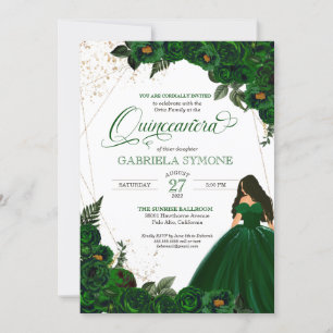 Emerald Grönt Elegant Ro och Gown 2 Quinceanera Inbjudningar