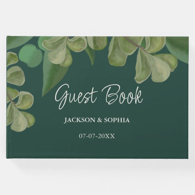 Emerald grönt Elegant  rustic grey löv lush Gästböcker (Framsida)