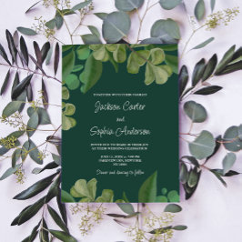 Emerald grönt Elegant rustic grey löv lush Inbjudningar