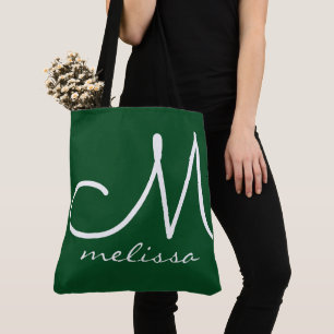 Emerald Grönt Elegant Tote Bag med hennes Namn Tygkasse