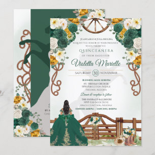Emerald Grönt Elegant Western Charro Quinceanera Inbjudningar