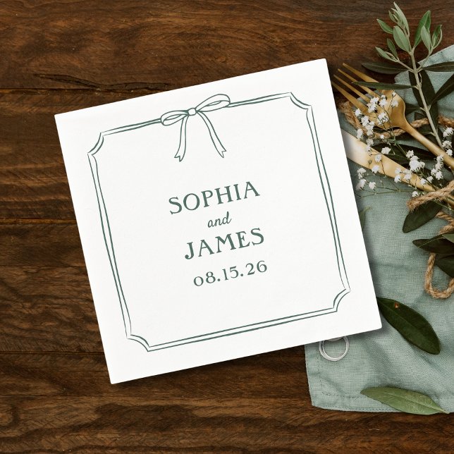 Emerald Grönt Elegant Whimsical Simple Bow Bröllop Pappersservett (Skapare uppladdad)