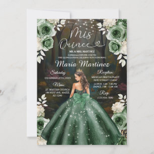 Emerald Grönt Enchanted Forest Princess Mis Quince Inbjudningar