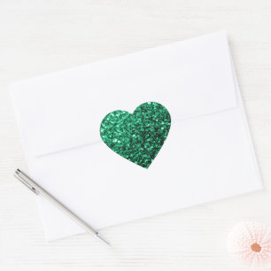 Emerald Grönt faux glitter sparkles Hjärtformat Klistermärke