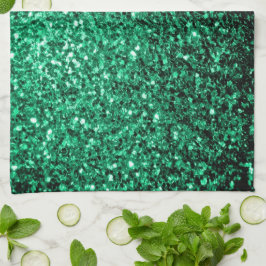 Emerald Grönt faux glitter sparkles Kökshandduk