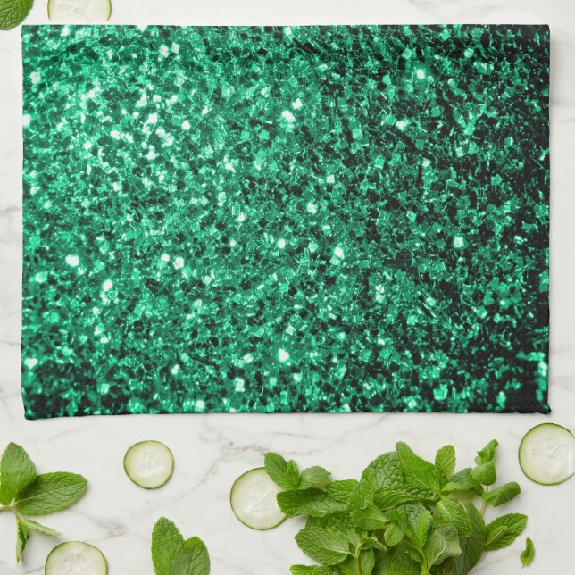 Emerald Grönt faux glitter sparkles Kökshandduk (Vikta)