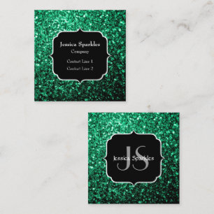 Emerald Grönt faux glitter sparkles Monogram Fyrkantigt Visitkort