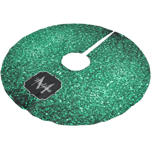 Emerald Grönt faux glitter sparkles Monogram Julgransmatta Borstad Polyester (Vinklad)