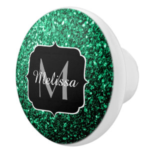 Emerald Grönt faux glitter sparkles Monogram Knopp