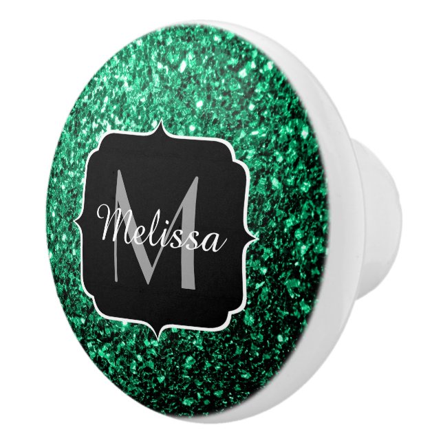 Emerald Grönt faux glitter sparkles Monogram Knopp (Höger)