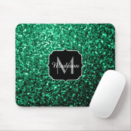 Emerald Grönt faux glitter sparkles Monogram Musmatta