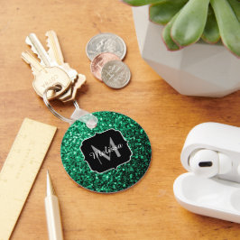 Emerald Grönt faux glitter sparkles Monogram Nyckelring
